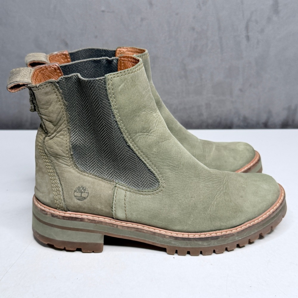 Timberland Chelsea Boots Women 9 Sage Green Nubuck Leather Lug Sole Ankle Boot